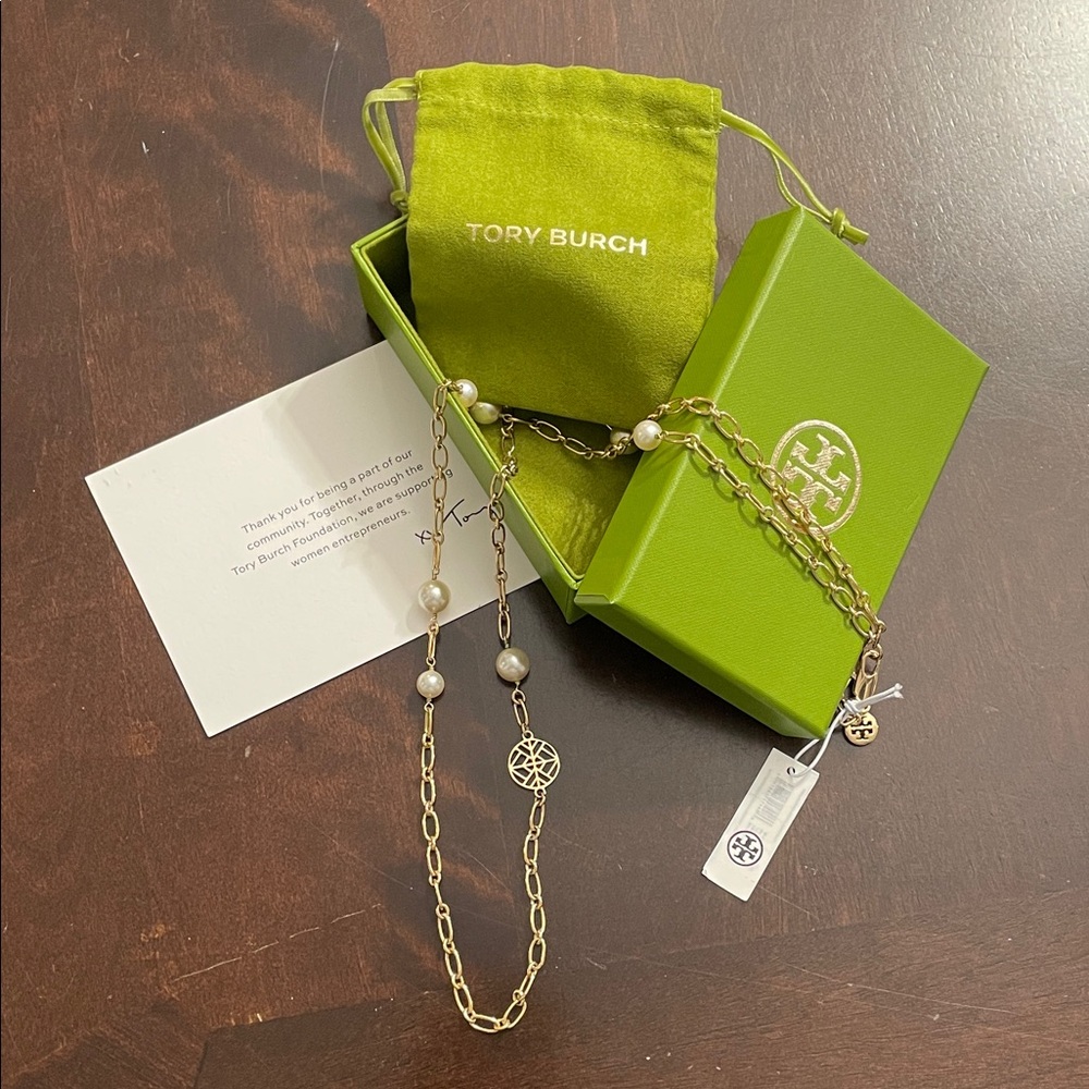 NWT Tory Burch Gold Necklace with Pearl Details